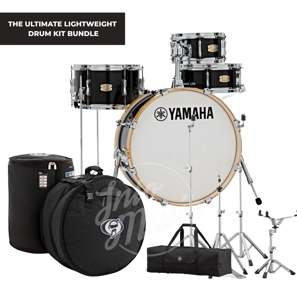 Yamaha Stage Custom Raven Black Hip Gig Lightweight Bundle Set With Crosstown Hardware & Protection Racket Cases
