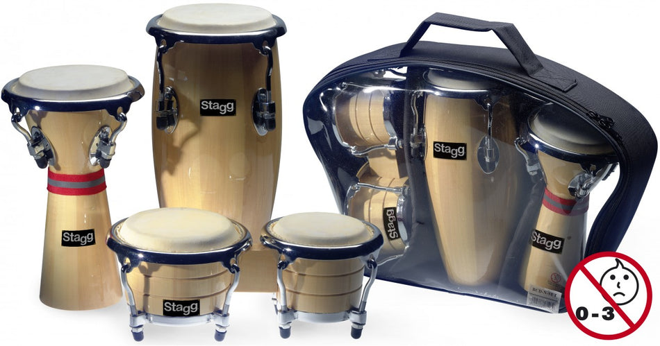 Stagg Natural Wood Djembe, Conga And Bongo Percussion Set