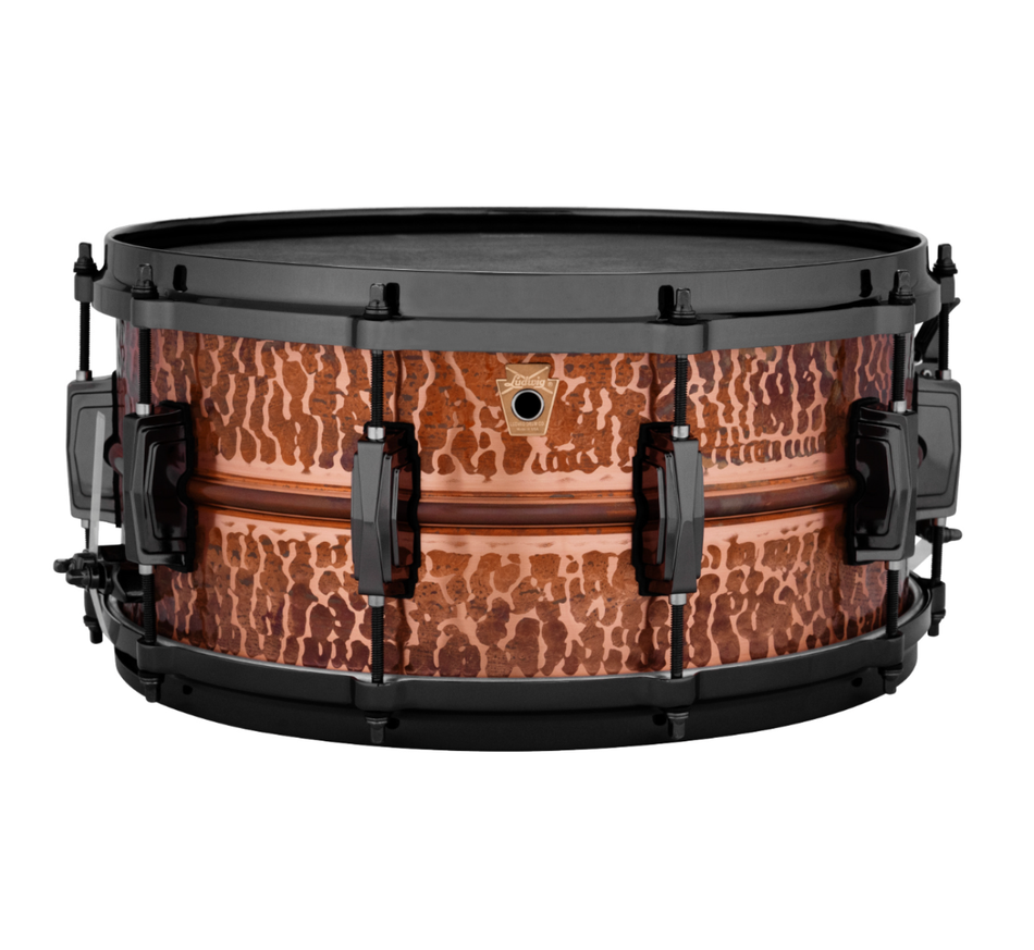 The Ludwig 14x6.5" Hammered Copper Snare Black Hardware