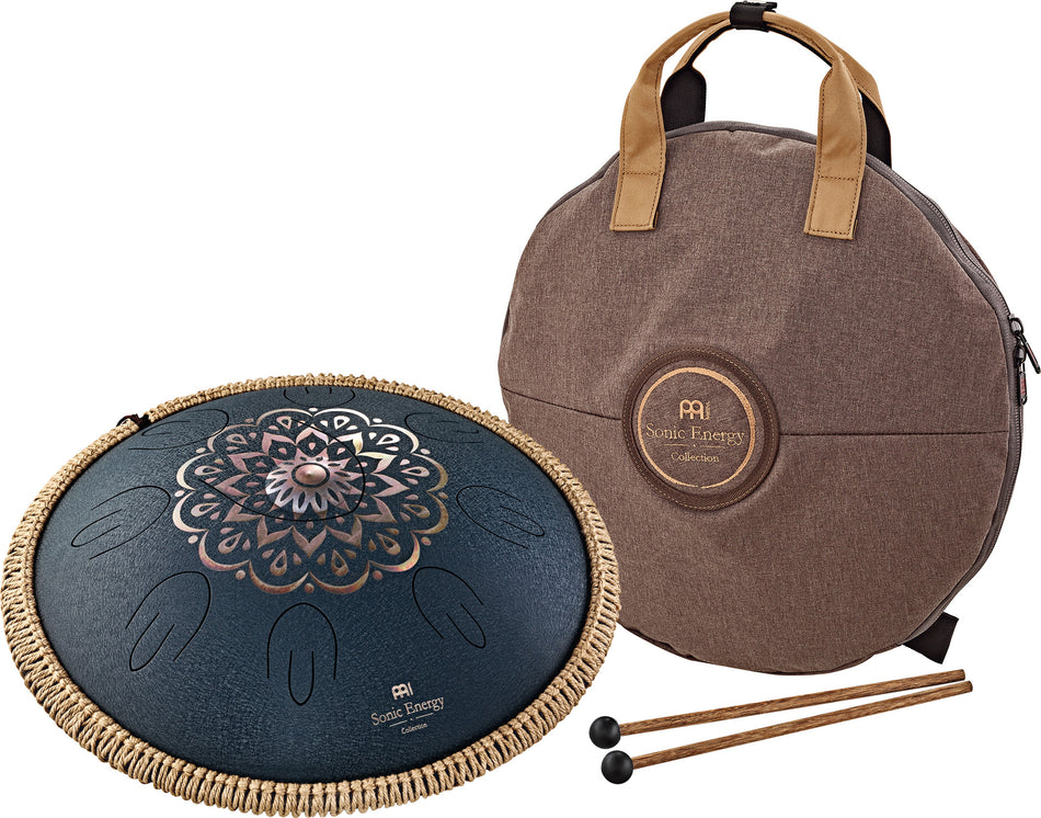 Meinl Sonic Energy Octave Steel Tongue Drum, Navy Blue, Engraved floral design, D Amara, 16" / 40 cm