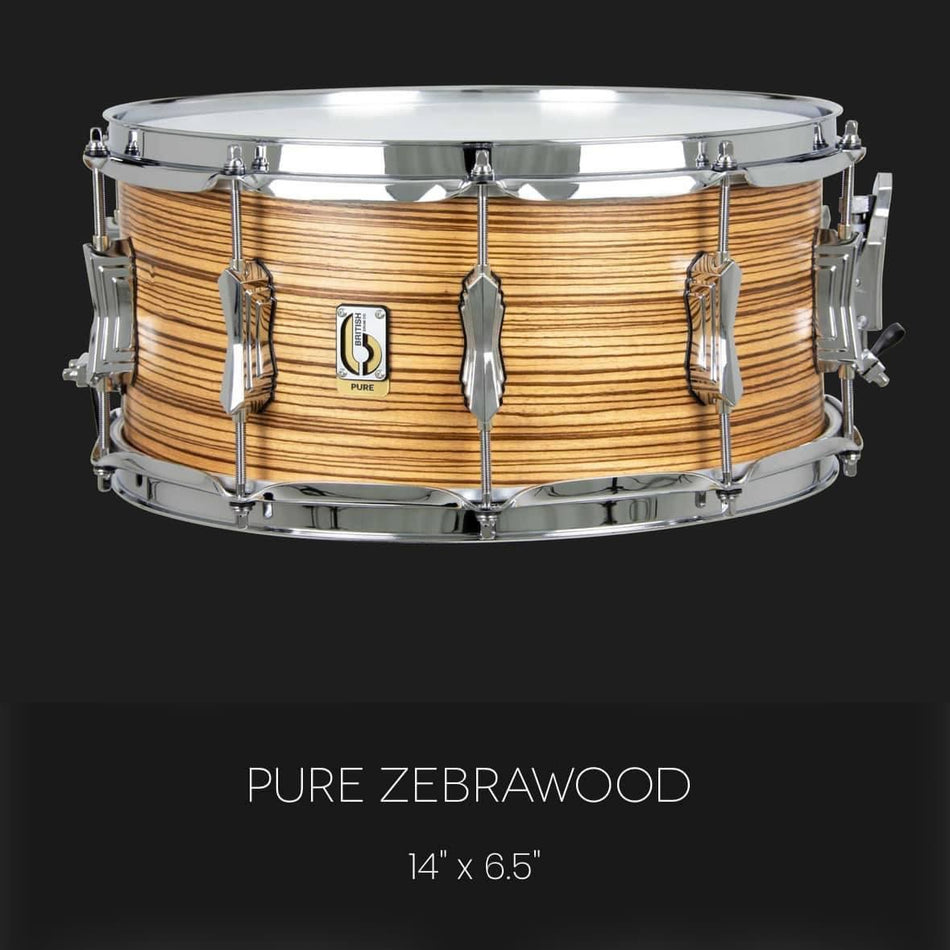 British Drum Company Founders Reserve Pure Series Snare Drum Zebrawood 14x6.5"