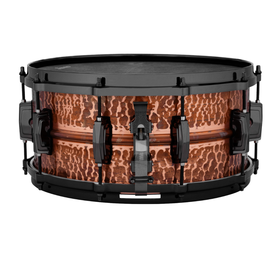 The Ludwig 14x6.5" Hammered Copper Snare Black Hardware