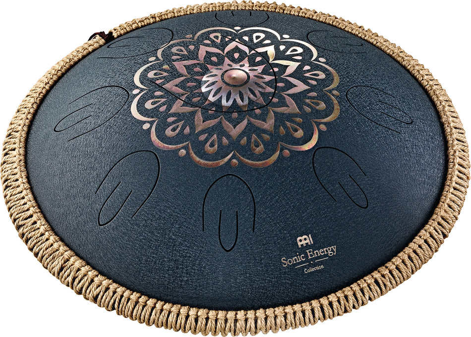 Meinl Sonic Energy Octave Steel Tongue Drum, Navy Blue, Engraved floral design, D Amara, 16" / 40 cm