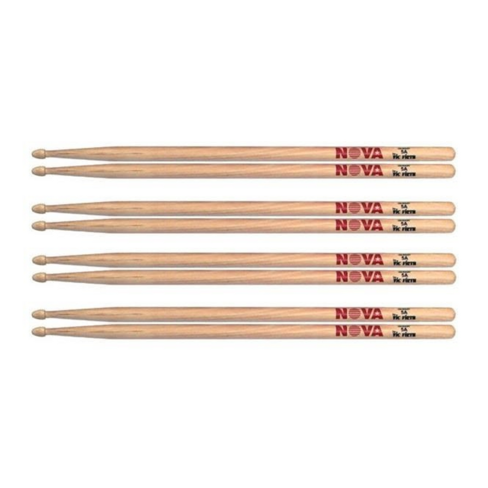 4 Pairs of Vic Firth Nova Hickory 5A Sticks – Wood Tip