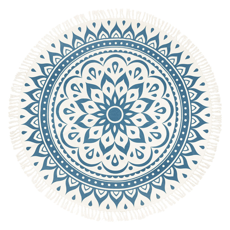 Sonic Energy Meditation Rug 78" / 200 cm - Navy Blue / Floral Design