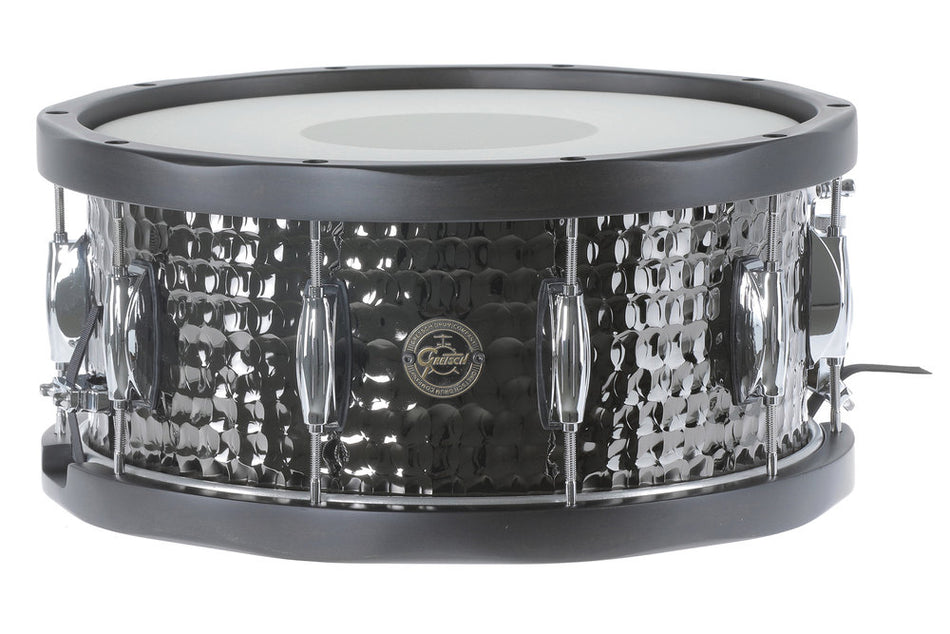 Gretsch Full Range Hammered Black Steel 14x6.5" Snare Drum Wood Hoops