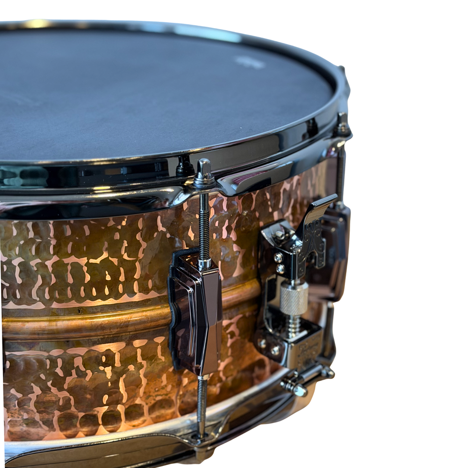 The Ludwig 14x6.5" Hammered Copper Snare Black Hardware