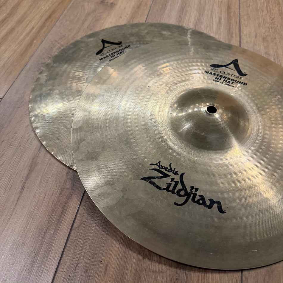 Zildjian A Custom 15" Mastersound Hi Hat Cymbals *DAMAGE* #1354