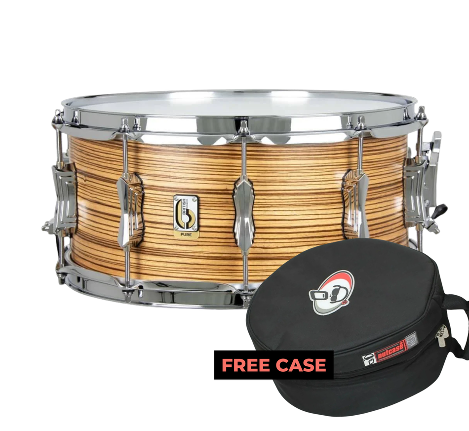 British Drum Company Founders Reserve Pure Series Snare Drum Zebrawood 14x6.5"