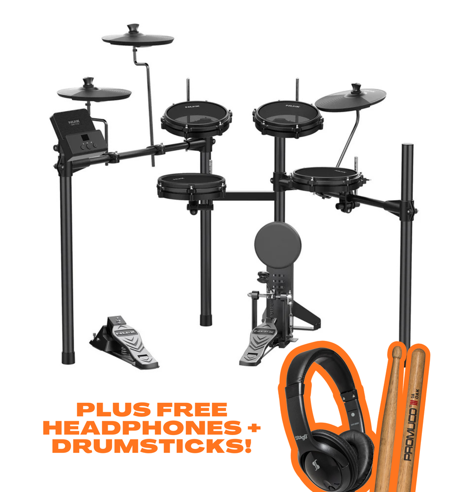 NUX DM-110 Electronic Digital Drum Kit – FREE Headphones & Drumsticks Worth £23.98