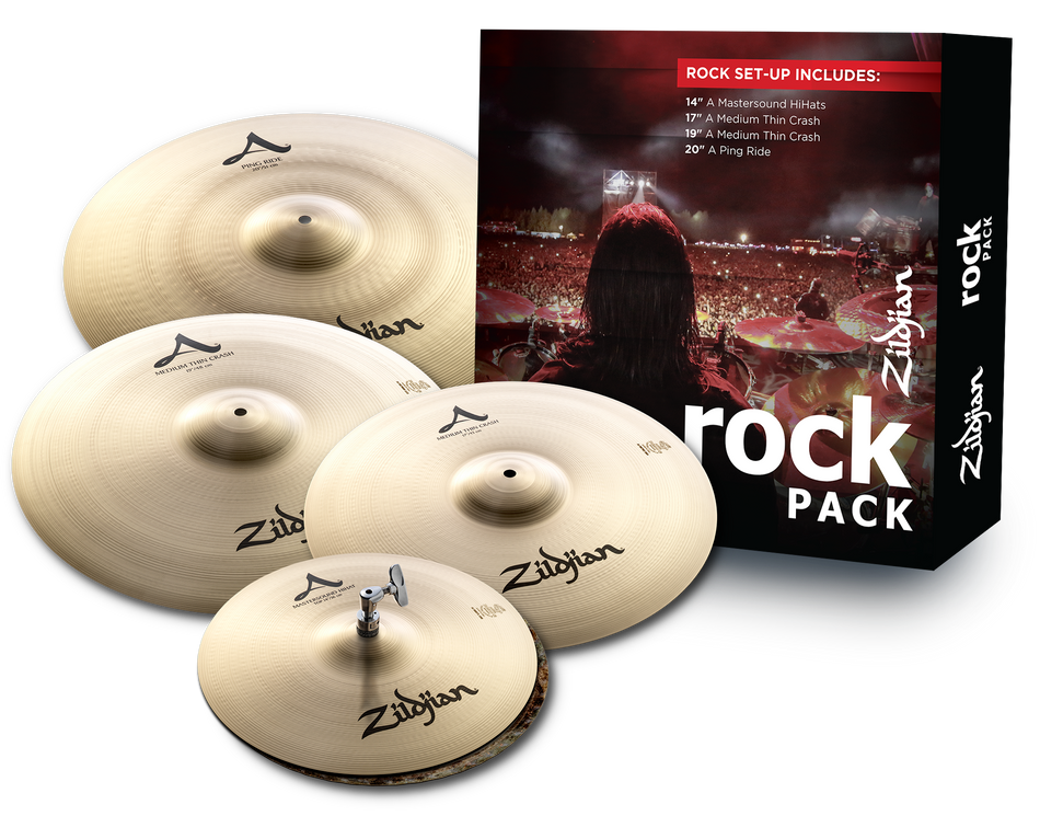 ZILDJIAN ROCK A PACK  - 14" HI-HATS, 17" MEDIUM CRASH, 19" CRASH, 20"RIDE