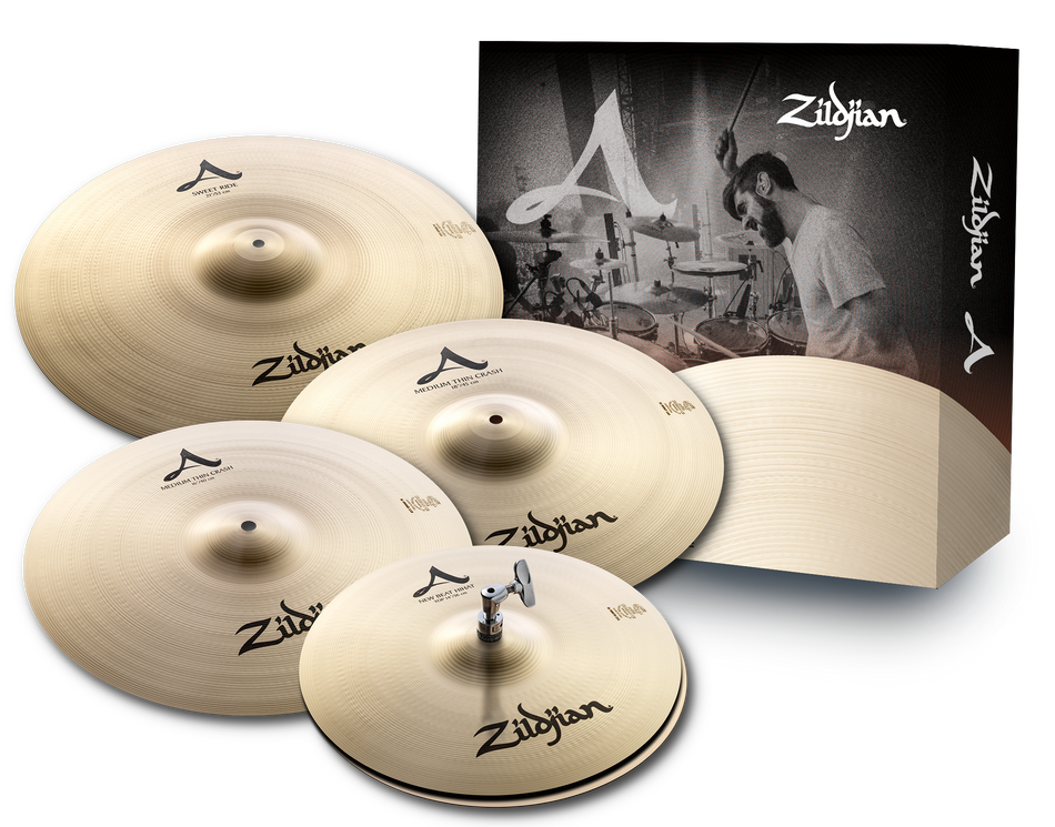 ZILDJIAN A CYMBAL BOX SET (14" NEW BEAT HI-HATS, 16" MEDIUM THIN CRASH, 21" SWEET RIDE, 18" MEDIUM THIN CRASH)
