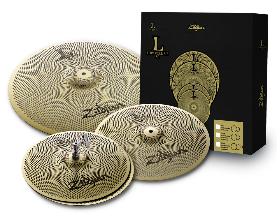 ZILDJIAN L80 LOW VOLUME CYMBAL BOX SET (13" HI-HATS, 14" CRASH, 18" CRASH RIDE)