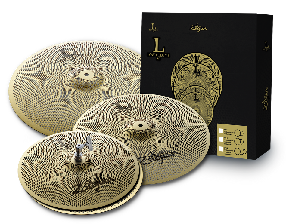 ZILDJIAN L80 LOW VOLUME CYMBAL BOX SET (14" HI-HATS, 16" CRASH, 18" CRASH RIDE)