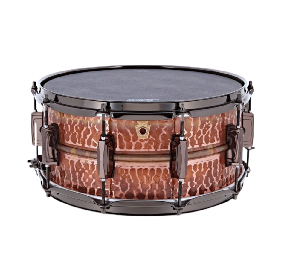The Ludwig 14x6.5" Hammered Copper Snare Black Hardware
