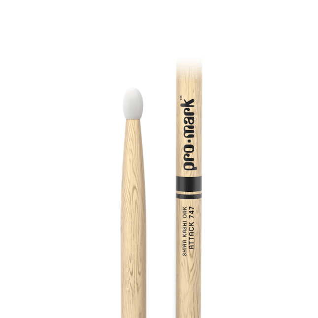 Promark Classic Attack 747 Shira Kashi Oak Drumstick, Oval Nylon Tip