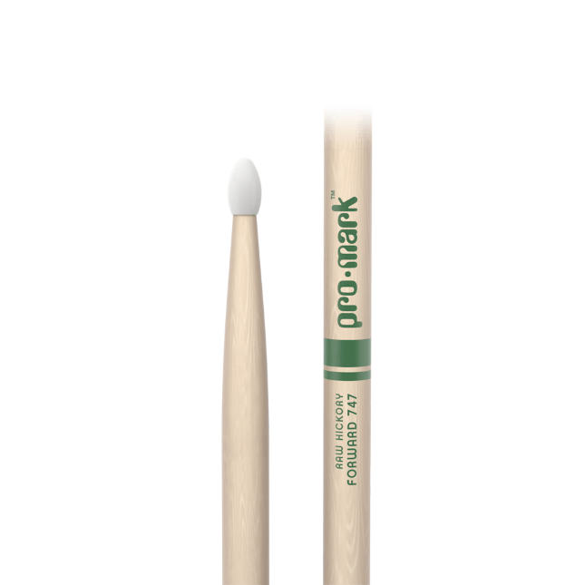 Promark Classic Forward 747 Raw Hickory Drumstick, Oval Nylon Tip