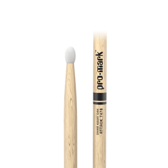 Promark Classic Attack 747B Shira Kashi Oak Drumstick, Oval Nylon Tip