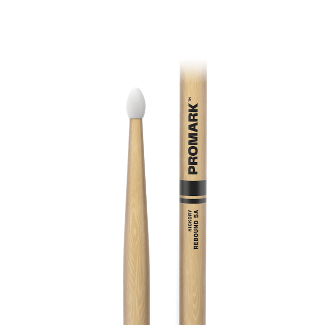 Promark Rebound 5A Hickory Drumstick, Oval Nylon Tip