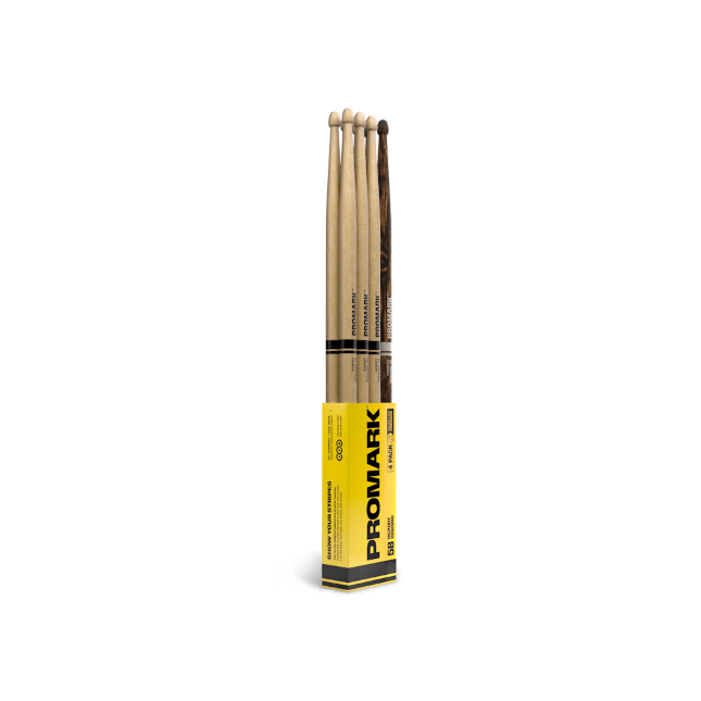 Promark Rebound 5B Hickory Drumstick, Acorn Wood Tip, FireGrain Bonus Four Pack