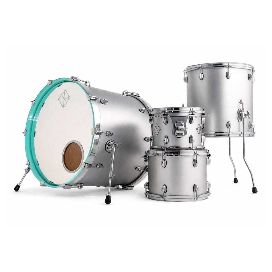 Dixon Cornerstone Hybrid 22'' 4pc Shell Pack, Metallic Silver Turquoise Blue Hoop
