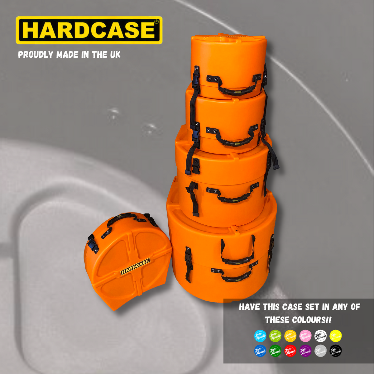 HARDCASE Drum Kit Cases Standard Set 22", 16", 13", 12" + 14" FULLY LINED - Into Music Store