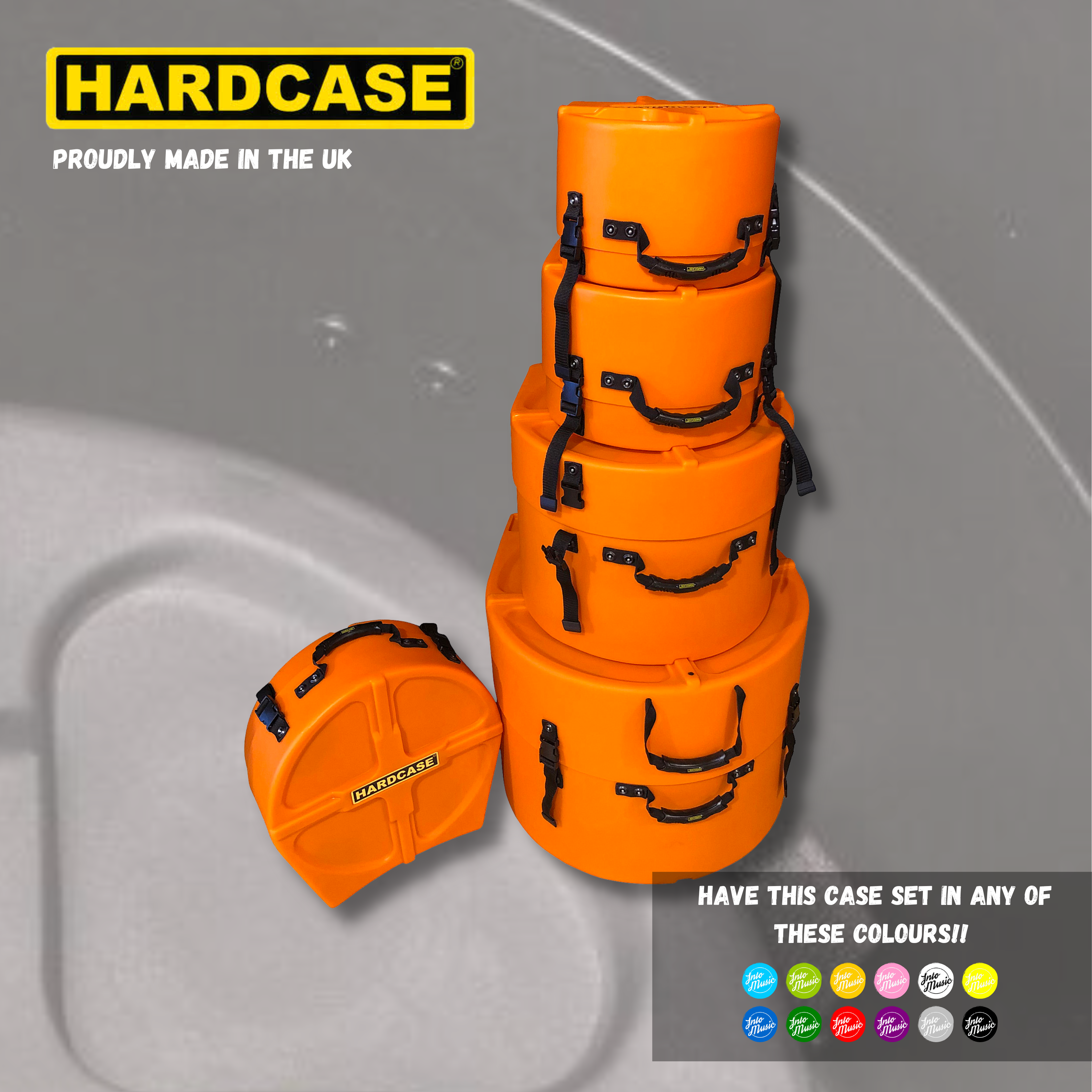 HARDCASE Drum Kit Cases Standard Set 22", 16", 13", 12" + 14" FULLY LINED - Into Music Store