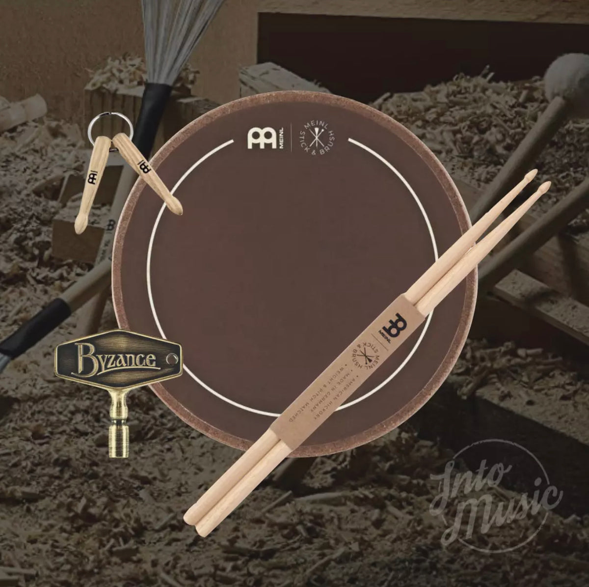 Meinl Stick & Brush Practice Gift Pack Bundle | Practice pad, 5A Sticks, Drum Key - Into Music Store