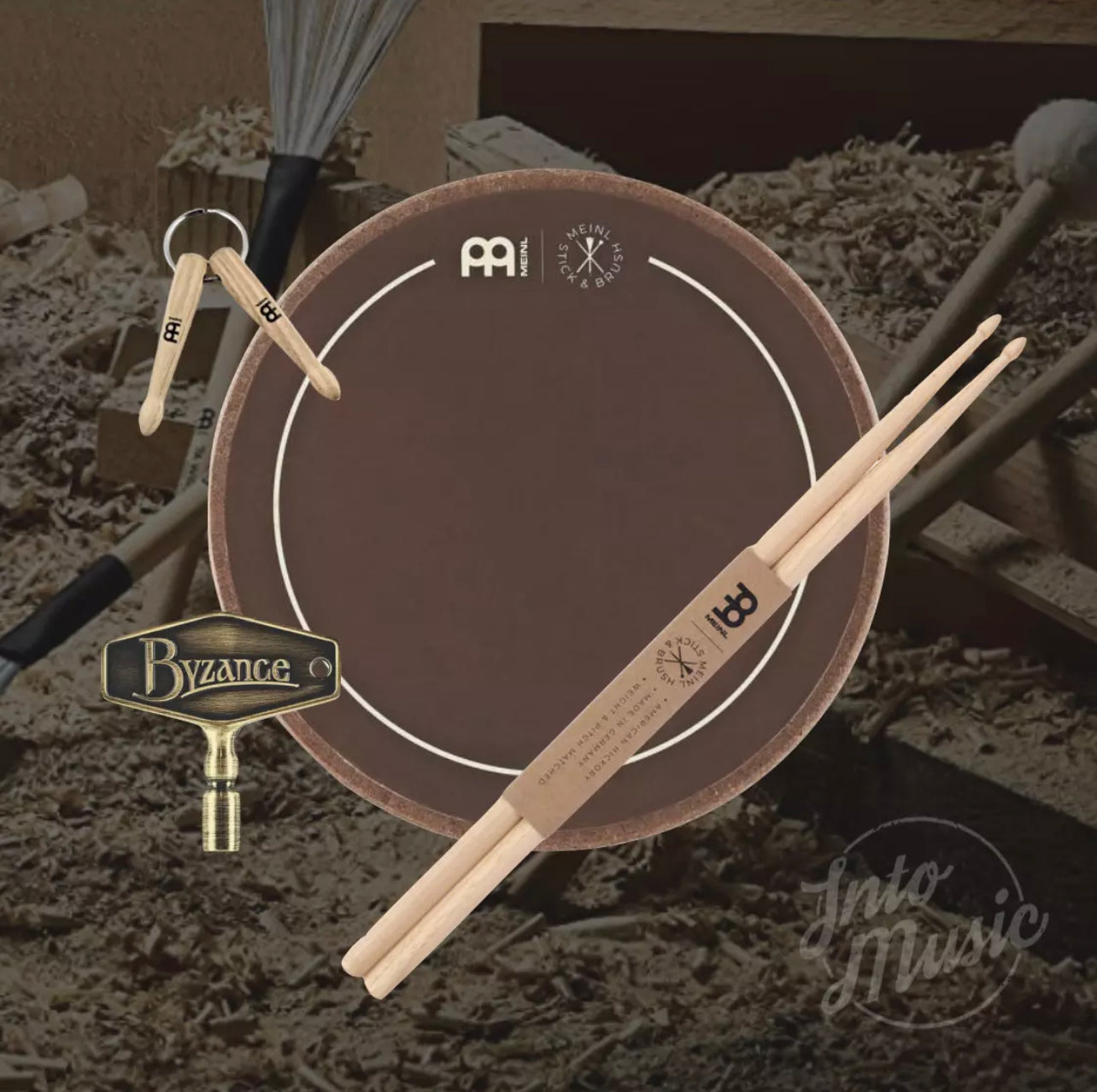 Meinl Stick & Brush Practice Gift Pack Bundle | Practice pad, 5A Sticks, Drum Key - Into Music Store