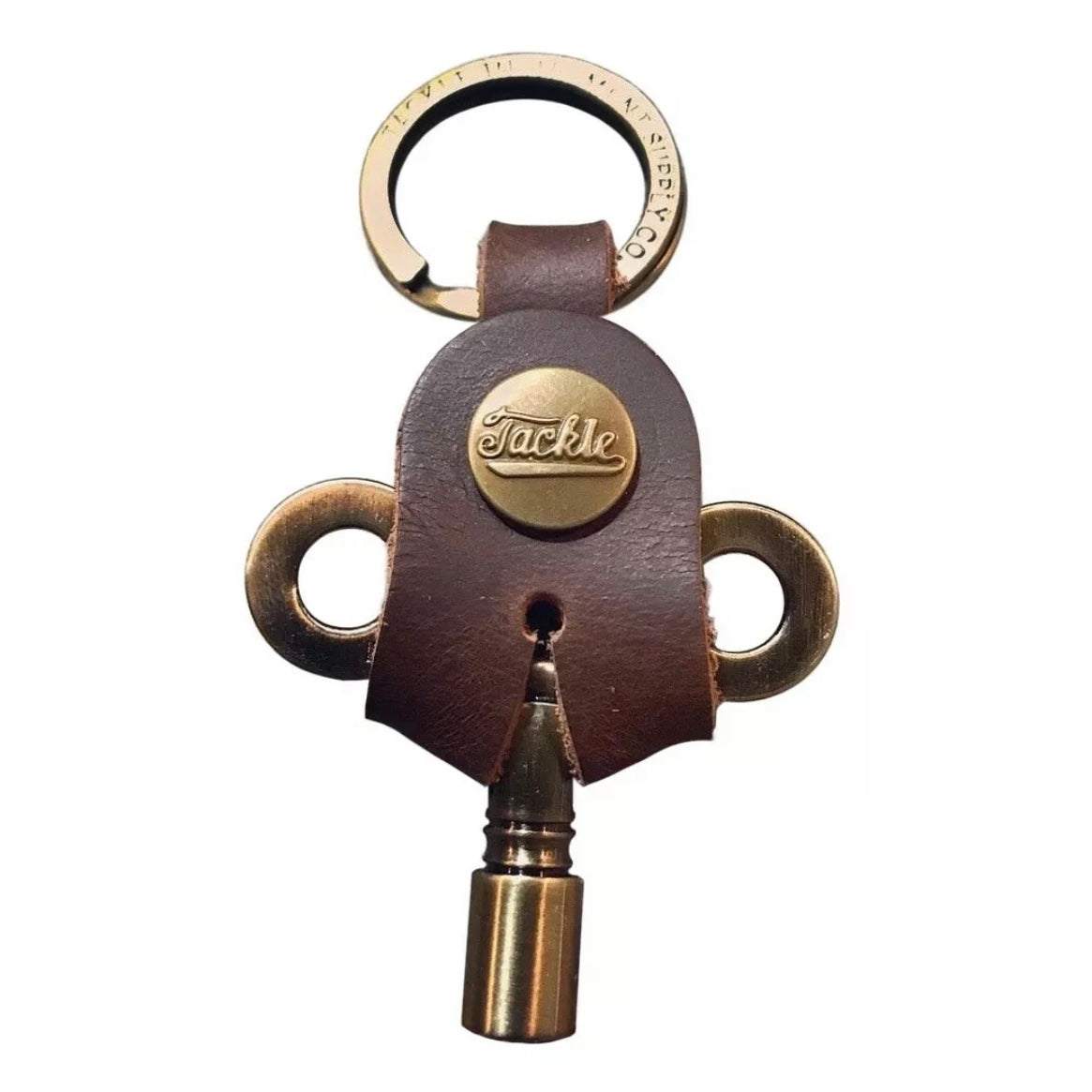 TACKLE TIMEKEEPERS DRUM KEY - ANTIQUE BRASS VINTAGE STYLE GIFT LEATHER - Into Music Store