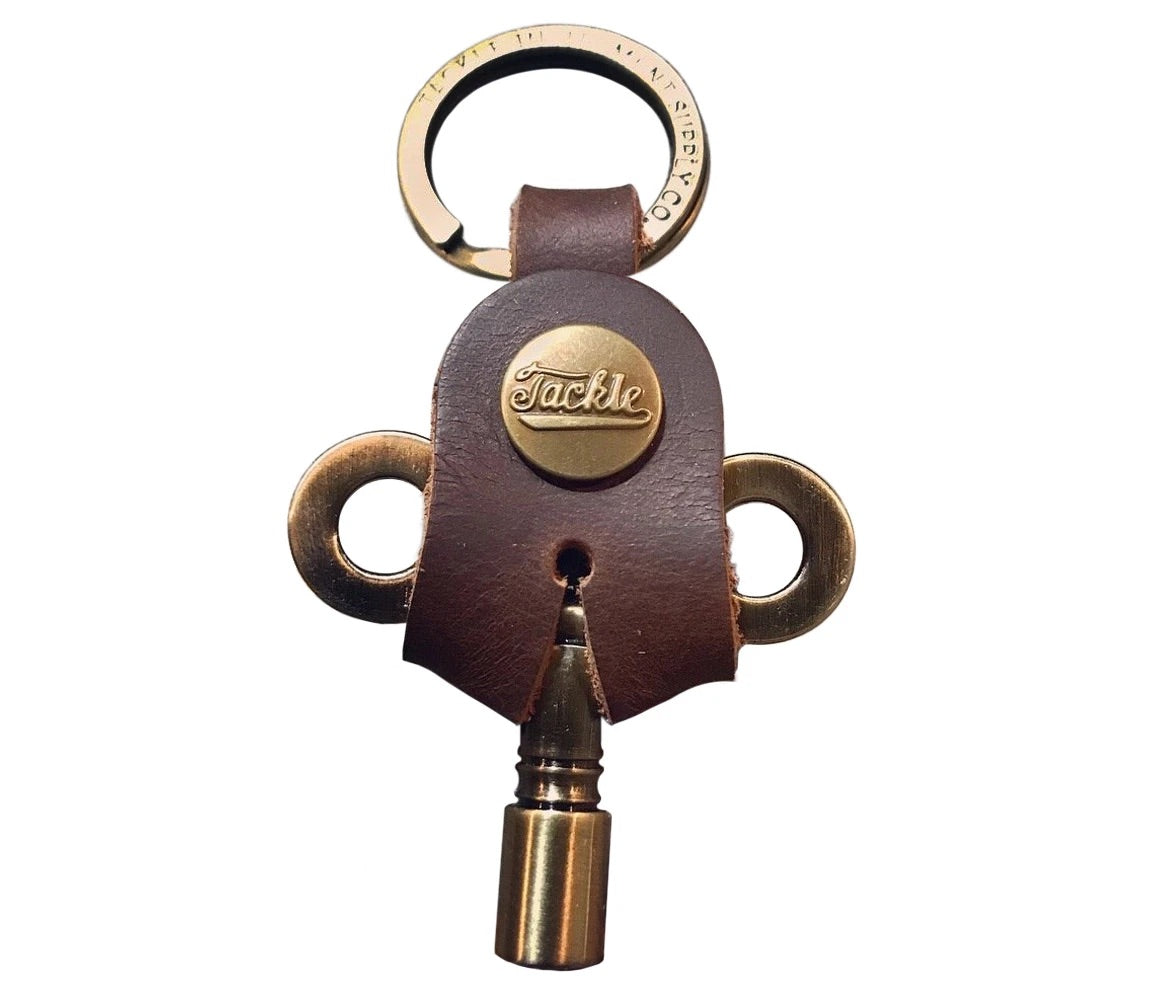 TACKLE TIMEKEEPERS DRUM KEY - ANTIQUE BRASS VINTAGE STYLE GIFT LEATHER - Into Music Store