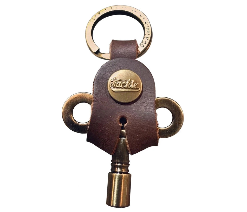 TACKLE TIMEKEEPERS DRUM KEY - ANTIQUE BRASS VINTAGE STYLE GIFT LEATHER - Into Music Store