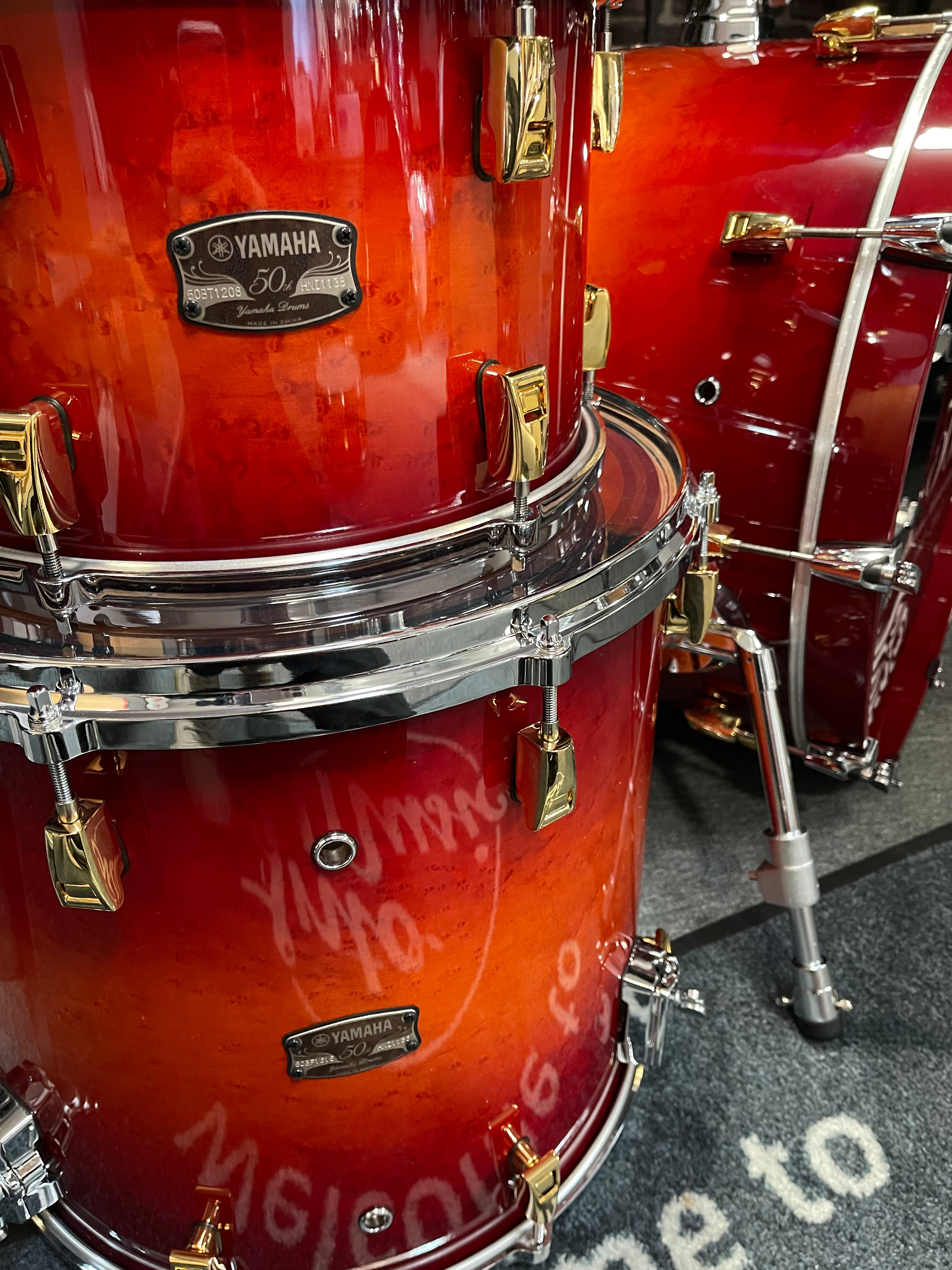 YAMAHA 50TH ANNIVERSARY 5-PIECE BIRDSEYE MAPLE AMBER SUNBURST SHELL PACK WITH GOLD HARDWARE #476 - Into Music Store