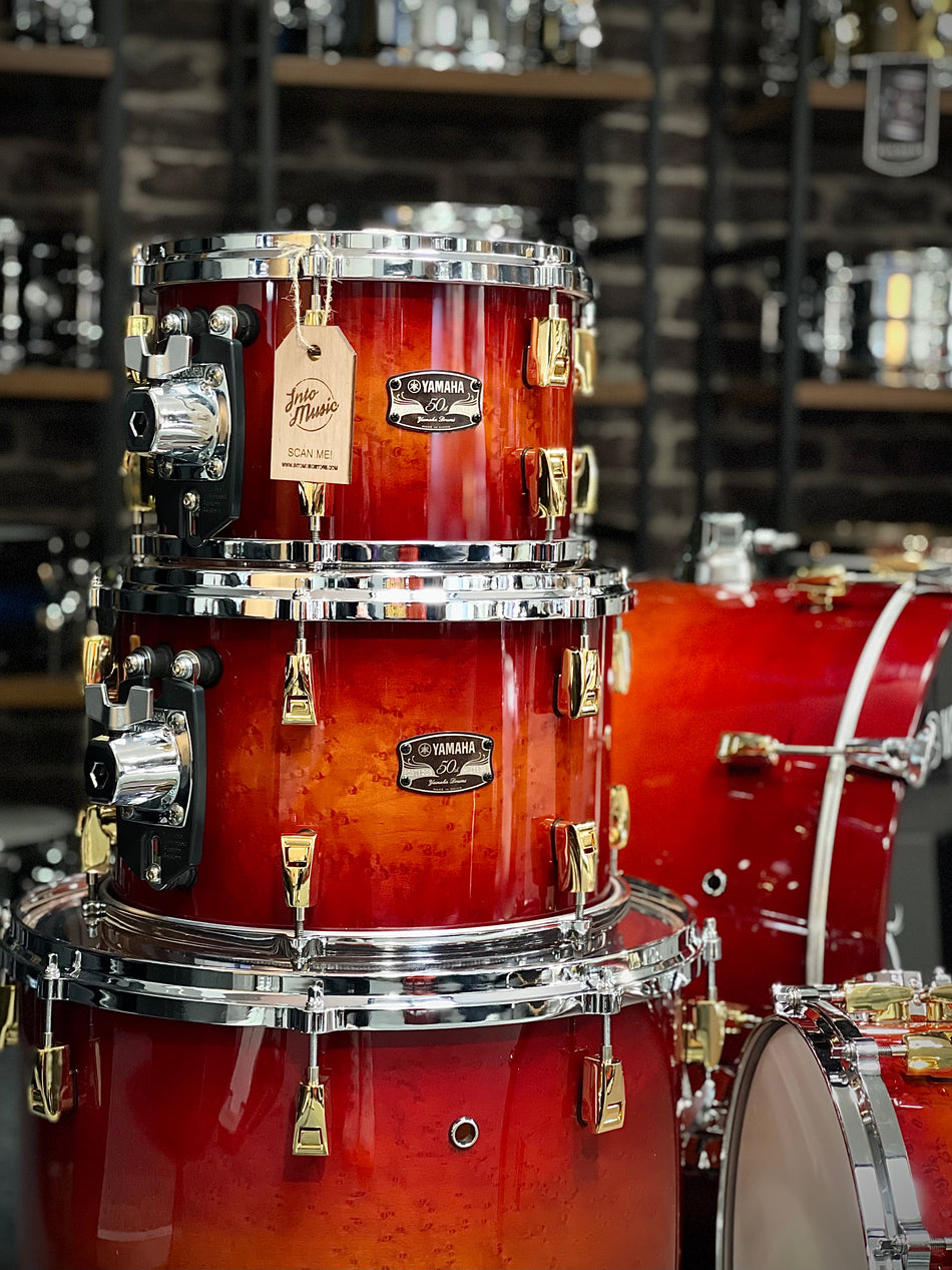 YAMAHA 50TH ANNIVERSARY 5-PIECE BIRDSEYE MAPLE AMBER SUNBURST SHELL PACK WITH GOLD HARDWARE #476 - Into Music Store