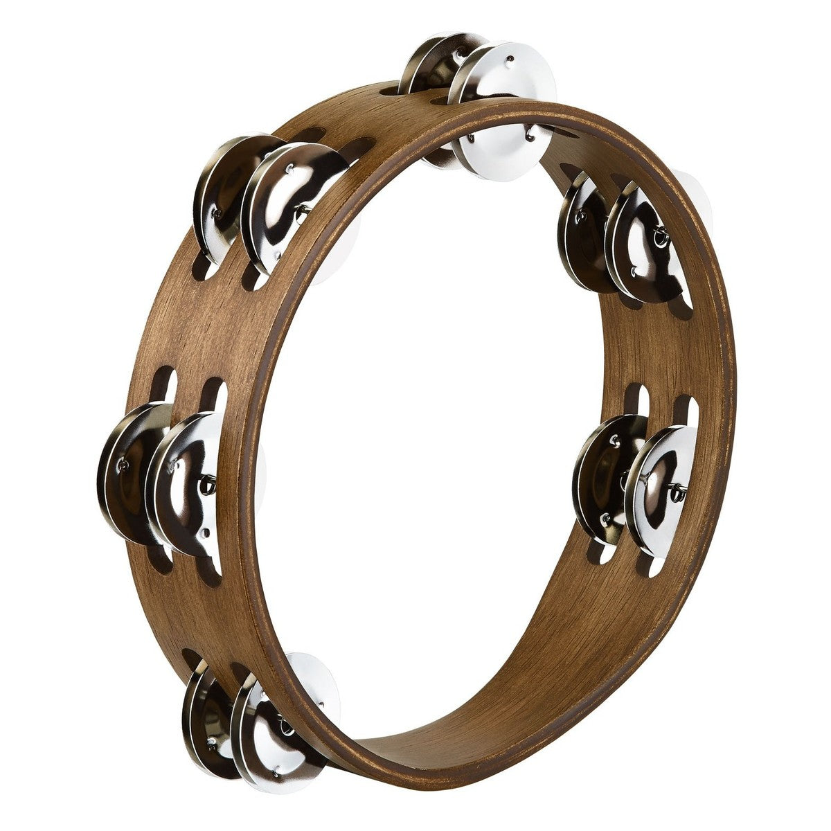 Meinl Compact Tambourine, Double Row, Stainless Steel Jingles, Walnut Brown CTA2WB - Into Music Store