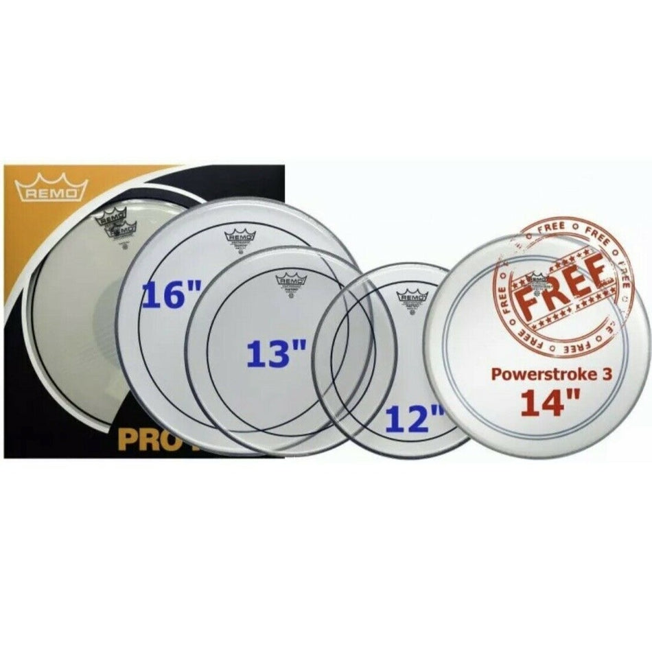 Remo Pinstripe Clear Rock Value Pack | 12", 13", 16" + FREE 14" Powerstroke Drum Head - Into Music Store